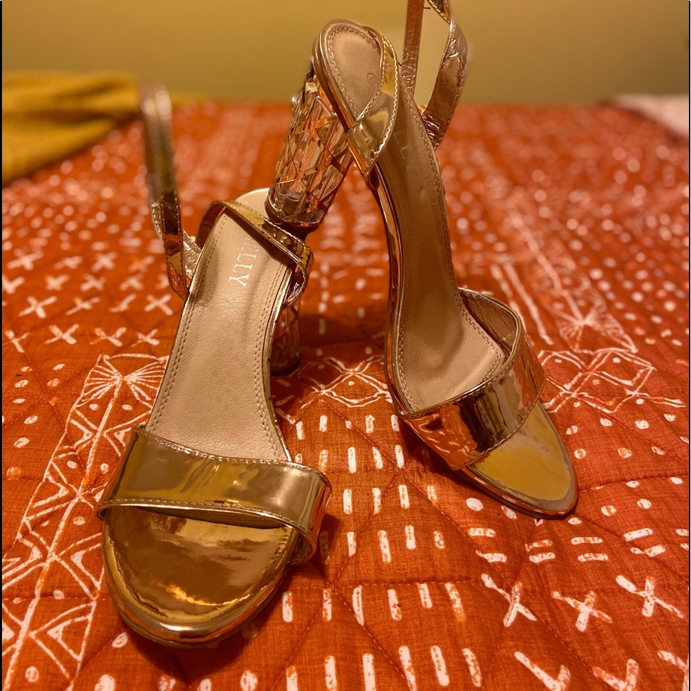 Rose gold formal block heels